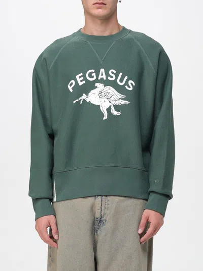 Champion Graphic Print Crew Neck Cotton Sweatshirt In Green