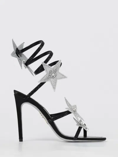 René Caovilla Cleo Star Black & Silver Sandal 105 In Black