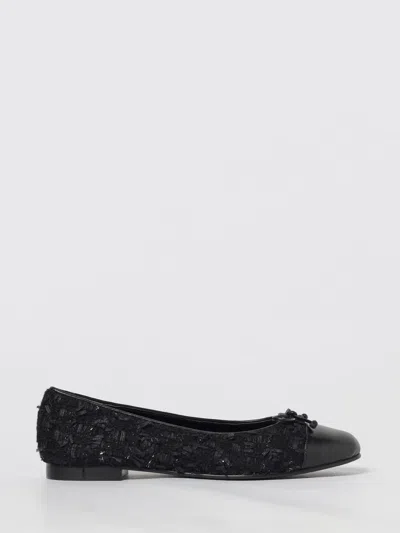 Tory Burch Round Toe Ballerina Shoes With Bow Detail In Black