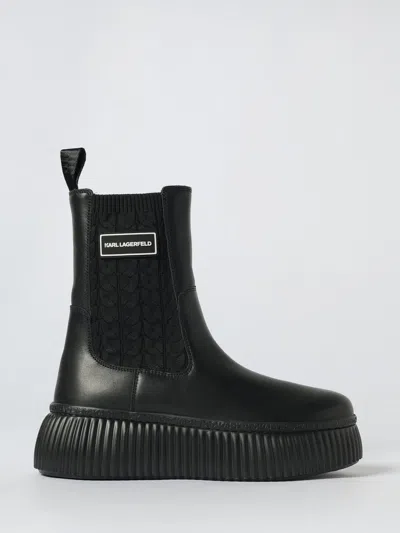 Karl Lagerfeld Kreeper Lo Ribbed Platform Boots In Black
