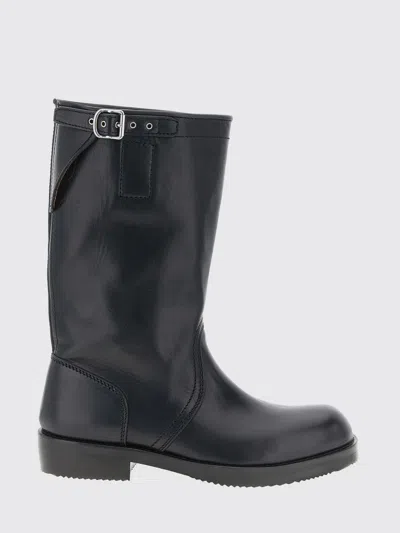 Dries Van Noten Calfskin Leather Biker Boots With Adjustable Strap In Black