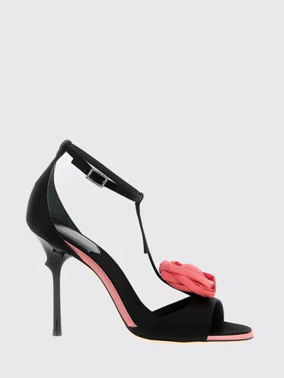 Roger Vivier Floral Open Toe Stiletto Heel Sandals In Black