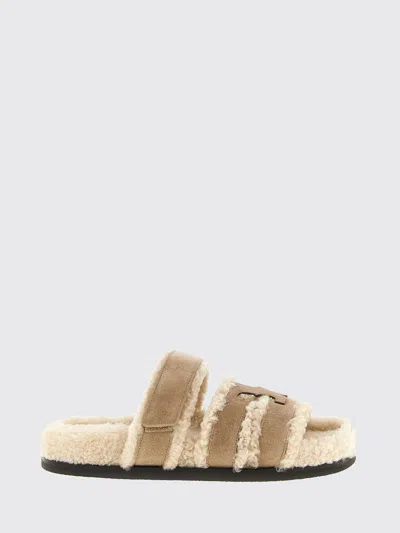 Tory Burch Ines Shearling Sport Slide Sandals In Brown