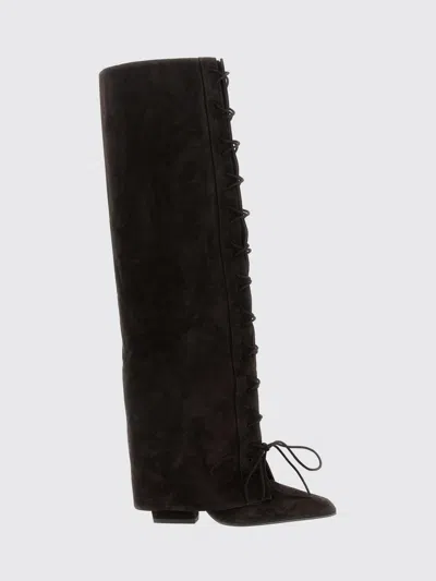Paris Texas Knee High Lace Up Suede Boots In Brown