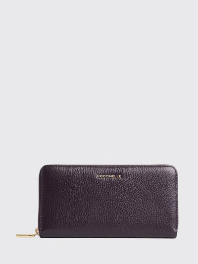 Coccinelle Large Metallic Soft Wallet In Burgundy