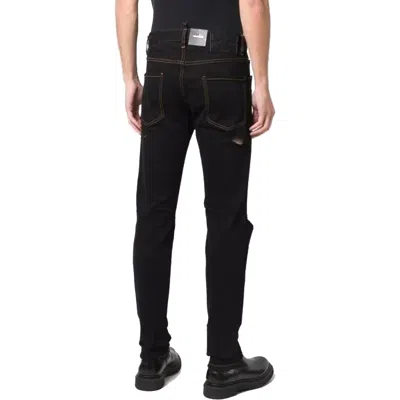 Dsquared2 Slim-fit Black Denim Jeans With Distressed Details In Blue