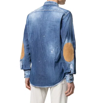 Dsquared2 Distressed Effect Denim Shirt Men In Blue