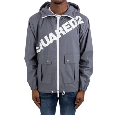 Dsquared2 Logo Hooded Windbreaker Men In Gray