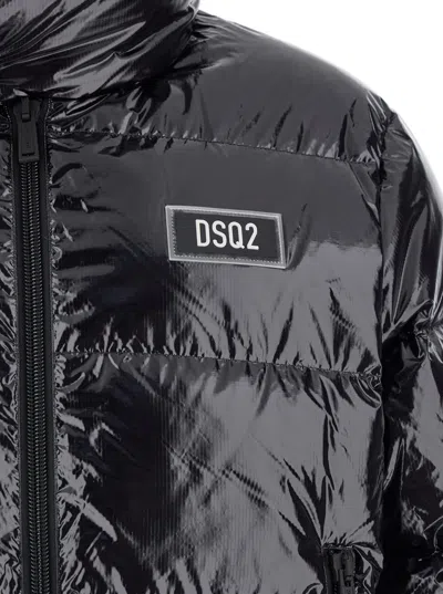 Dsquared2 Men Black Down Jacket With Logo Patch On The Front In Tech Fabric Man In Black