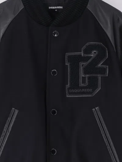 Dsquared2 Men Wool Jacket With Leather Sleeves In Black