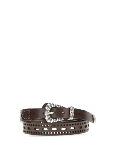 Etro Leather Belt With Perforated Details Belts Brown In Black