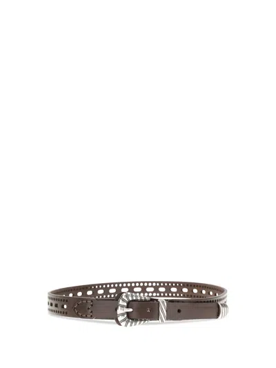 Etro Leather Belt With Perforated Details Belts Brown In Black