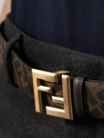 Fendi Ff Square Reversible Leather Belt In Multi