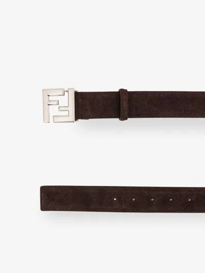 Fendi Men Squared Ff Suede Belt In Brown