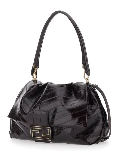 Fendi Women 'mamma Baguette Medium' Brown Shoulder Bag With Ff Closure On The Front In Leather Woman In Multi
