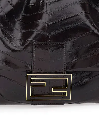 Fendi Women 'mamma Baguette Medium' Brown Shoulder Bag With Ff Closure On The Front In Leather Woman In Multi