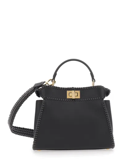 Fendi Women 'mini Peekaboo' Black Handbag With Twist Lock In Leather Woman In Multi