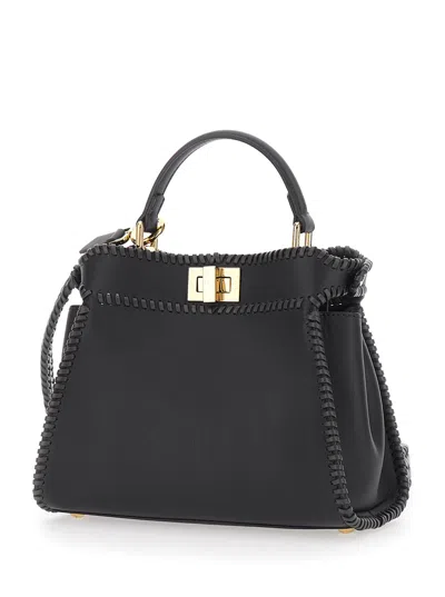 Fendi Women 'mini Peekaboo' Black Handbag With Twist Lock In Leather Woman In Multi