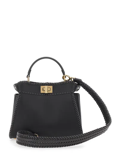 Fendi Women 'mini Peekaboo' Black Handbag With Twist Lock In Leather Woman In Multi