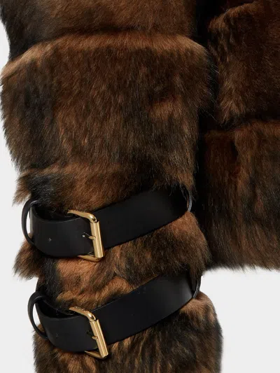 Fendi Women Color Pequin Motif Fur Aviator Jacket In Brown