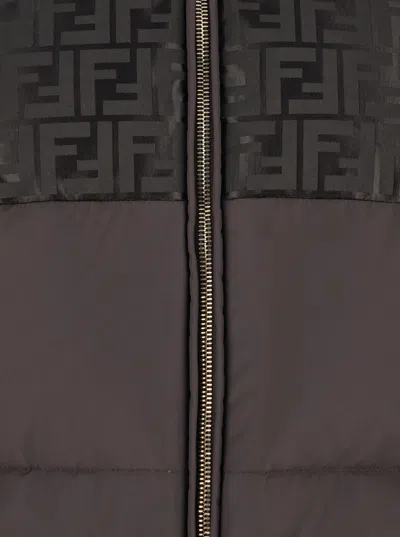 Fendi Women Brown Down Jacket With Drawstring Hood And Ff Motif In Tech Fabric Woman In Black