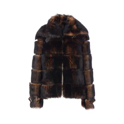 Fendi Women Color Pequin Motif Fur Aviator Jacket In Brown