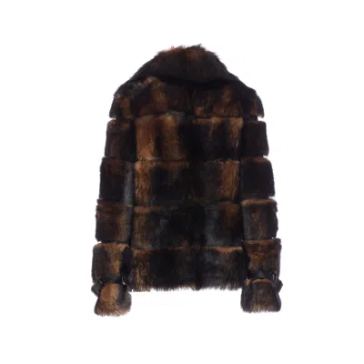 Fendi Women Color Pequin Motif Fur Aviator Jacket In Brown