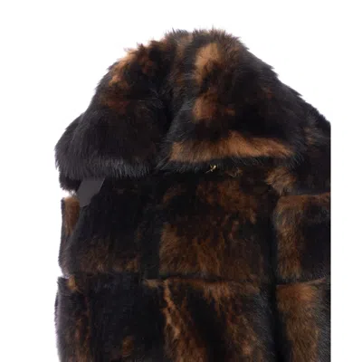Fendi Women Color Pequin Motif Fur Aviator Jacket In Brown