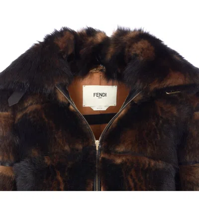 Fendi Women Color Pequin Motif Fur Aviator Jacket In Brown