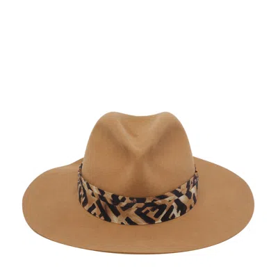 Fendi Stylish Wide Brim Hat With Decorative Band In Brown