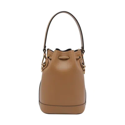 Fendi Women Camel Leather Mon Tresor Bucket Bag In White