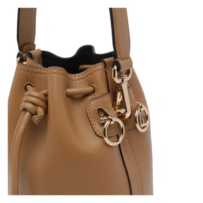 Fendi Women Camel Leather Mon Tresor Bucket Bag In White