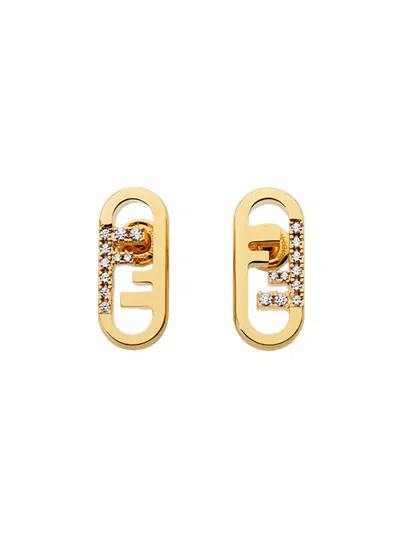 Fendi Crystal-embellished Metallic Earrings In Gold