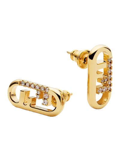 Fendi Crystal-embellished Metallic Earrings In Gold