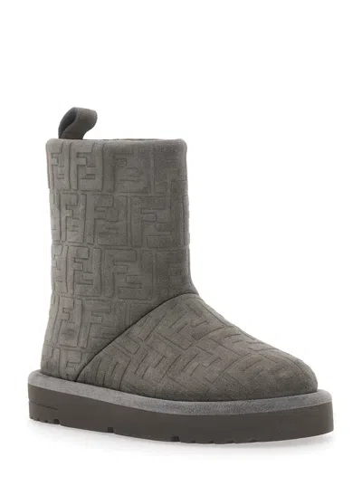 Fendi 25mm Apres Chic Embossed-ff Boots In Gray