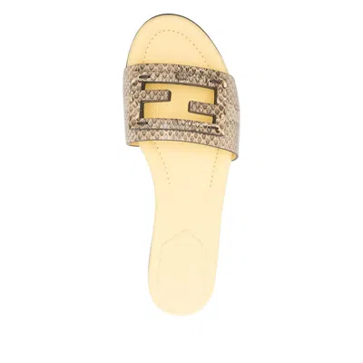 Fendi Women Snakeskin Leather Sandals In Neutral