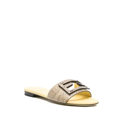 Fendi Women Snakeskin Leather Sandals In Neutral