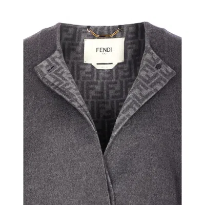 Fendi Women Wool Blouson With Mink Pockets And Inner Ff Logo In Gray