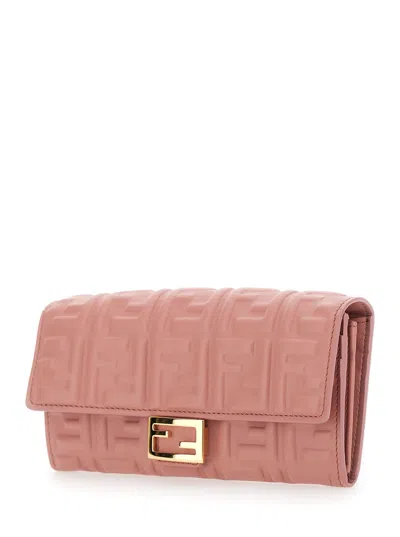 Fendi Wallet On Chain Baguette In Macaron Nappa Leather In Pink