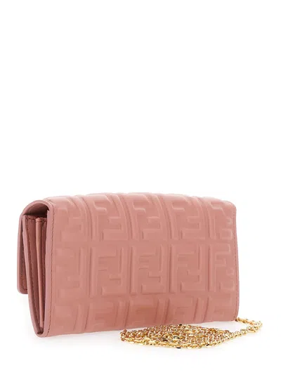 Fendi Wallet On Chain Baguette In Macaron Nappa Leather In Pink