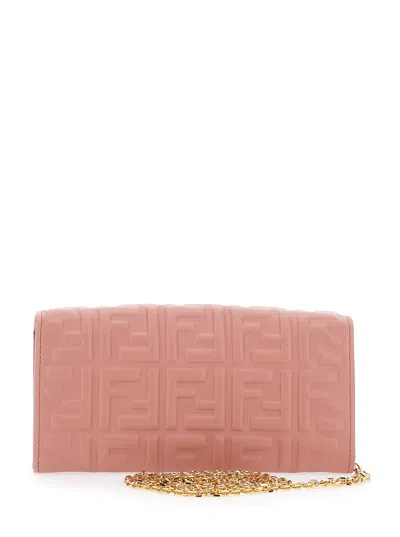 Fendi Wallet On Chain Baguette In Macaron Nappa Leather In Pink
