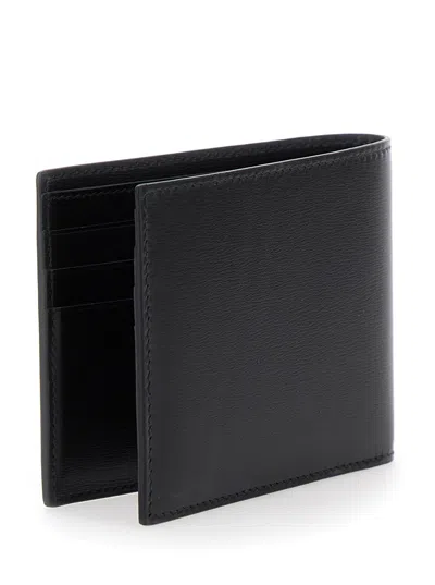Ferragamo Florence Black Bi-fold Wallet With Logo Lettering On The Front In Leather Man In Black