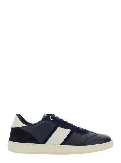 Ferragamo Men Blue Sneakers With Contrasting Heel And Logo Lettering On The Tongue In Leather Man In Multi