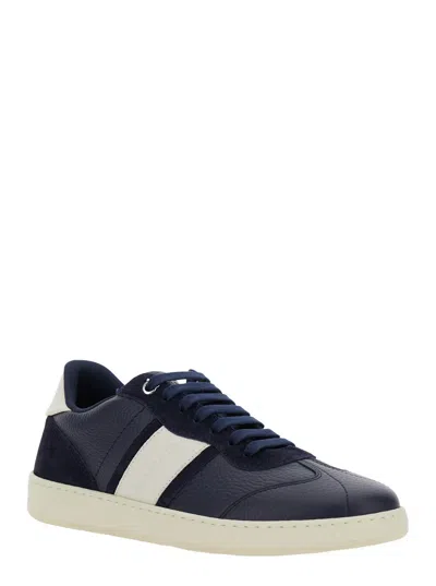 Ferragamo Men Blue Sneakers With Contrasting Heel And Logo Lettering On The Tongue In Leather Man In Multi