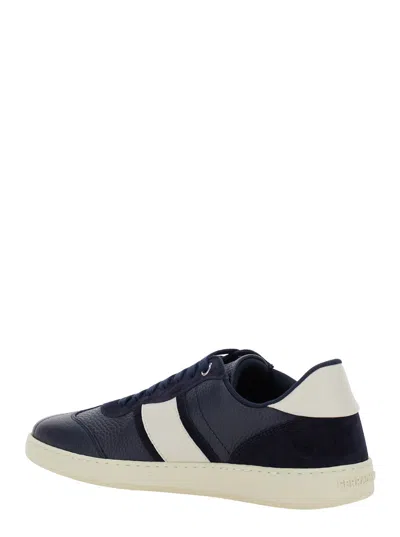 Ferragamo Men Blue Sneakers With Contrasting Heel And Logo Lettering On The Tongue In Leather Man In Multi