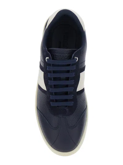 Ferragamo Men Blue Sneakers With Contrasting Heel And Logo Lettering On The Tongue In Leather Man In Multi