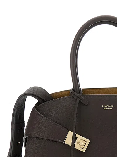 Ferragamo Brown Mini Hug Bicolor Bag In Brown