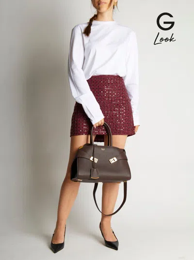 Ferragamo Brown Mini Hug Bicolor Bag In Brown