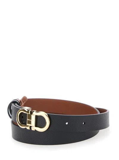 Ferragamo Women Black Reversible Belt With Gancini Buckle In Leather Woman In Black