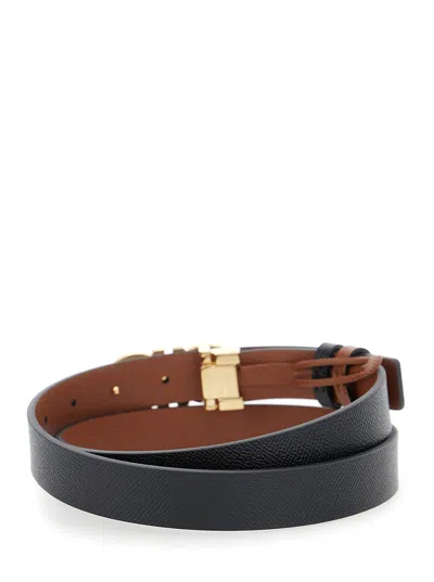 Ferragamo Women Black Reversible Belt With Gancini Buckle In Leather Woman In Black